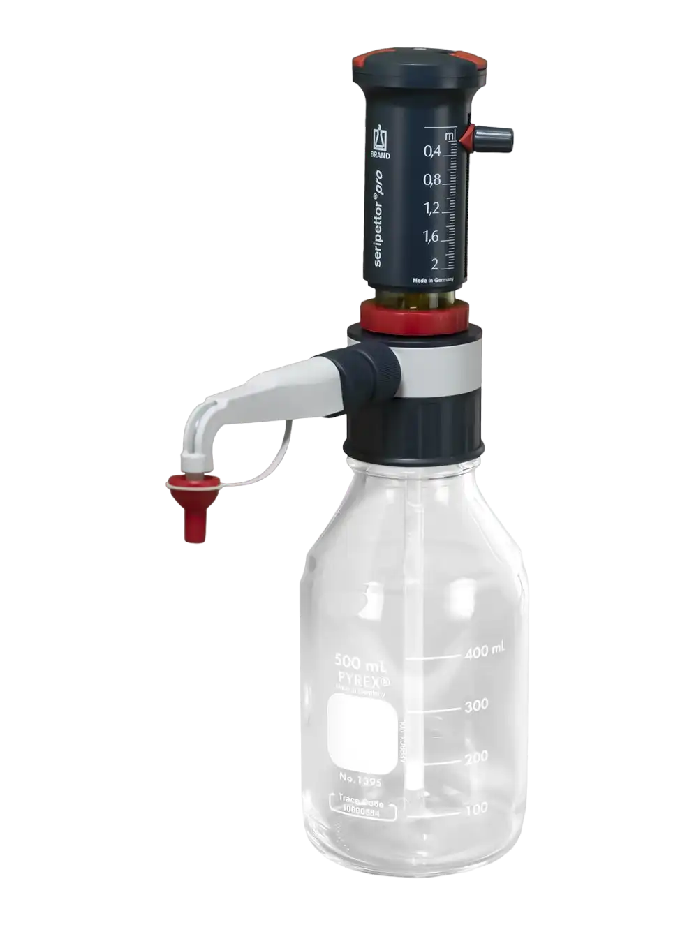 Bottle-Top Dispenser, Seripettor® Pro, W/O Valve 0,2-2 ml Adjustable Volume (Analog), 0,024 ml Accuracy, 0,04 ml Subdivision