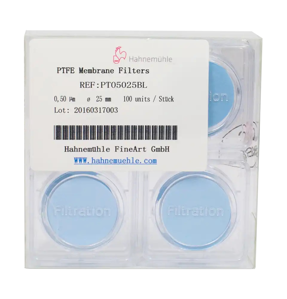 PTFE (Teflon) Membrane Filter, Hydrophobic, White, Non-sterile, Plain Discs, 0,45 μm, 25 mm, 100 pcs/pack