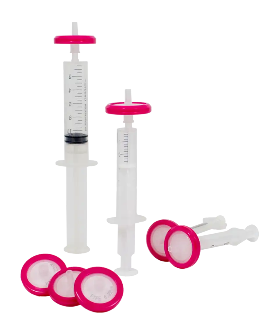 PTFE (Teflon) Syringe Filter, Hydrophobic, Non-sterile, Pink Housing, 0,2 μm, 13 mm, 100 pcs/pack