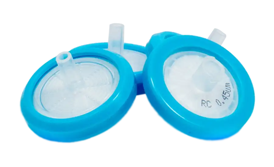 Regenerated Cellulose Syringe Filter, Hydrophilic, Non-sterile, Light Blue Housing, 0,45 μm, 25 mm, 100 pcs/pack
