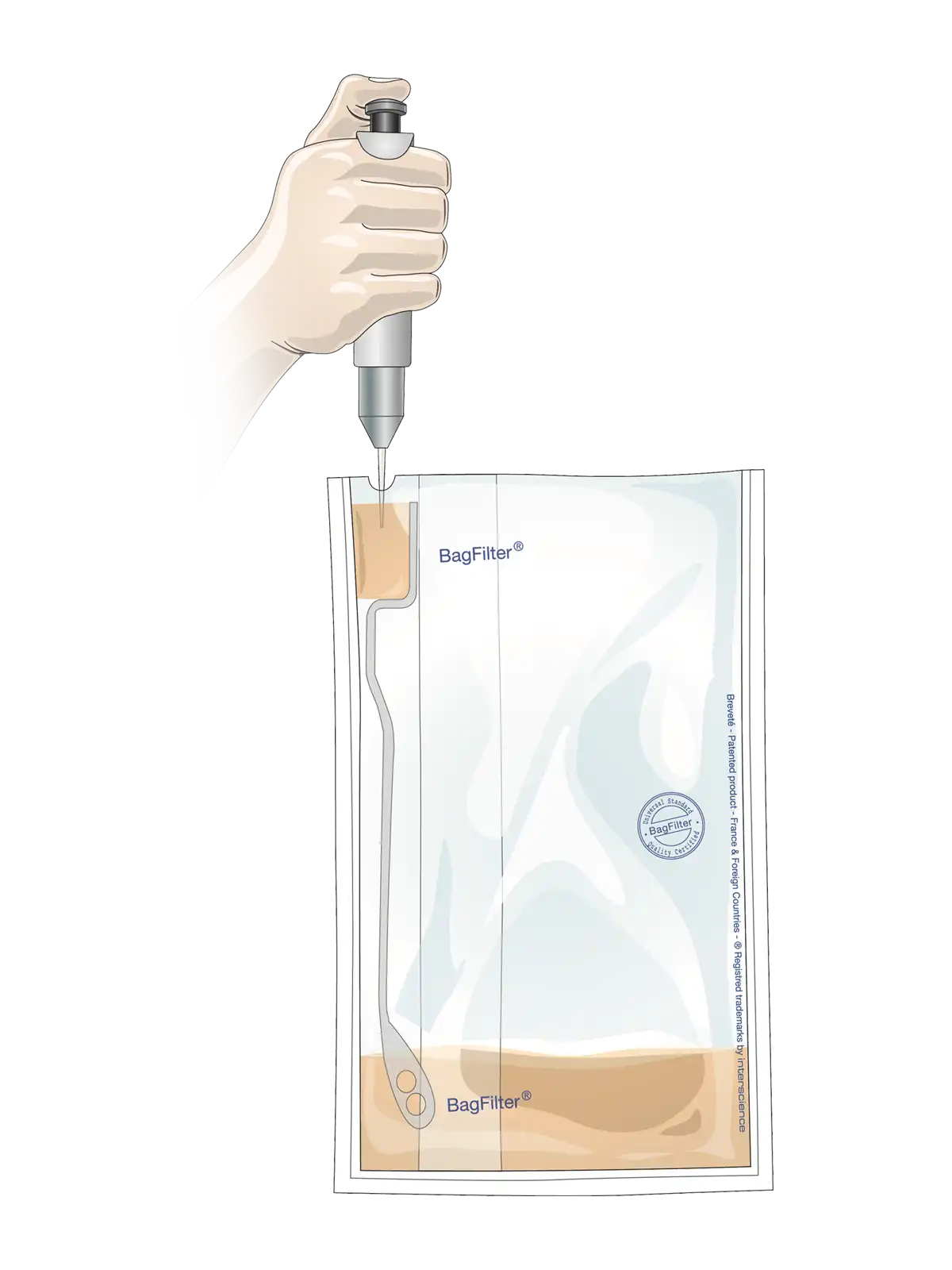 Stomacher Blender Bag, BagFilter® Pull-Up, with Lateral Filter, Sterile, 190 x 300 mm Dimensions, 400 ml, 25 pcs/pack, 500 pcs/box