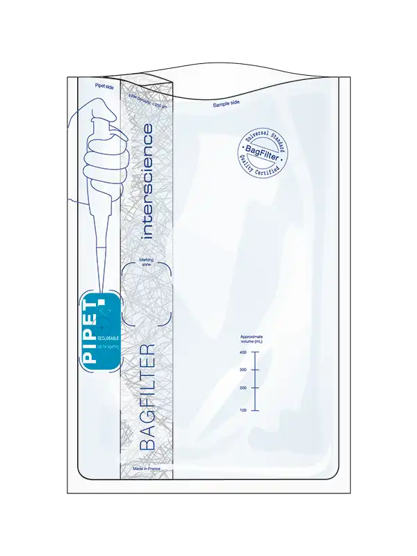 Stomacher Blender Bag, BagFilter® Pipet, with Lateral Filter, Sterile, 190 x 300 mm Dimensions, 400 ml, 25 pcs/pack, 500 pcs/box