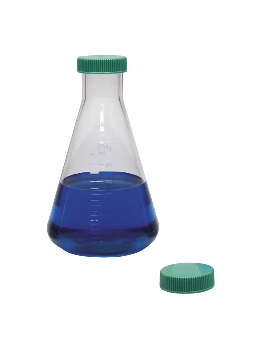 Erlenmeyer Flask, PETG Body, P.P Plug Cap, for Cell Culture, Autoclavable, Sterile, Embossed Scale, 250 ml Volume, 12 pcs/pack