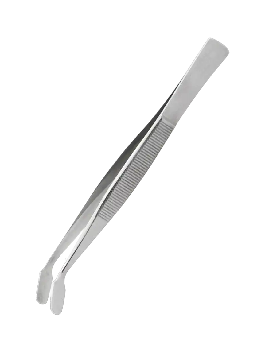 Forcep, Stainless Steel, for Cover Glasses, Inclined-Thick Tip, 105 mm Length