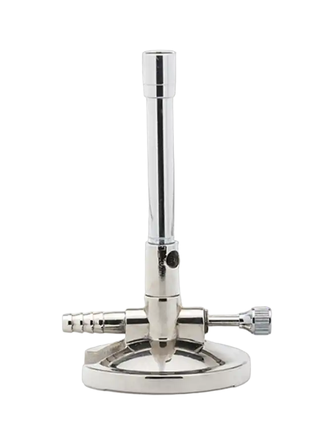 Bunsen Burner, Stainless Steel and Chromated Brass, Standard Type, Screw Driven Gas Control Knob
