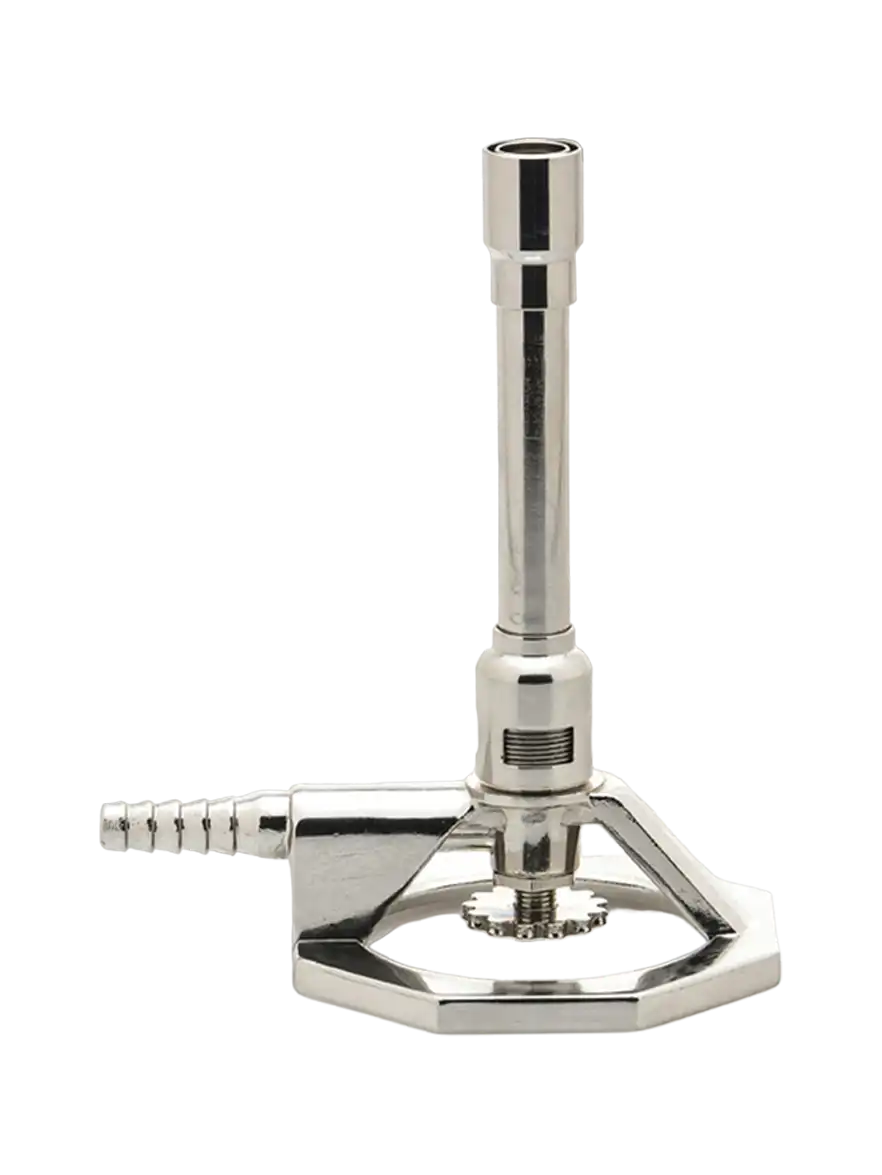 Bunsen Burner, Stainless Steel and Chromated Brass, Advanced Type (High Heating), Screw Driven Gas Control Knob