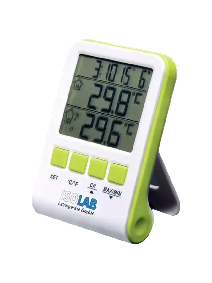 Thermometer, Digital, for In-door (-10+60°C) and Out-door (-40+70°C) Use, Max. & Min. Feature, Wireless Measurement Transmitter up to 60 m, LCD Display