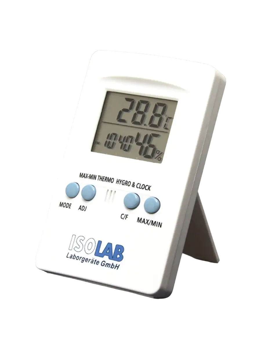 Thermohygrometer, Digital, Desk-top Type, 109 x 70 x 19 mm Dimensions, 40 x 30 mm LCD Display (-50+70°C, %10-%99 RH)