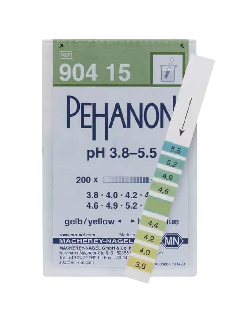 Pehanon Test Strips, 3,8-5,5 pH, 6 x 80 mm, M&Nagel, 200 strips/pack