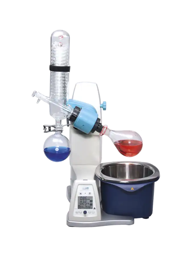 Rotary Evaporator, Vertical Type, 20-280 RPM, Ambient +5 … 180°C, LCD Display, Motorised Quick-Action Lift, 5 L Tank Volume