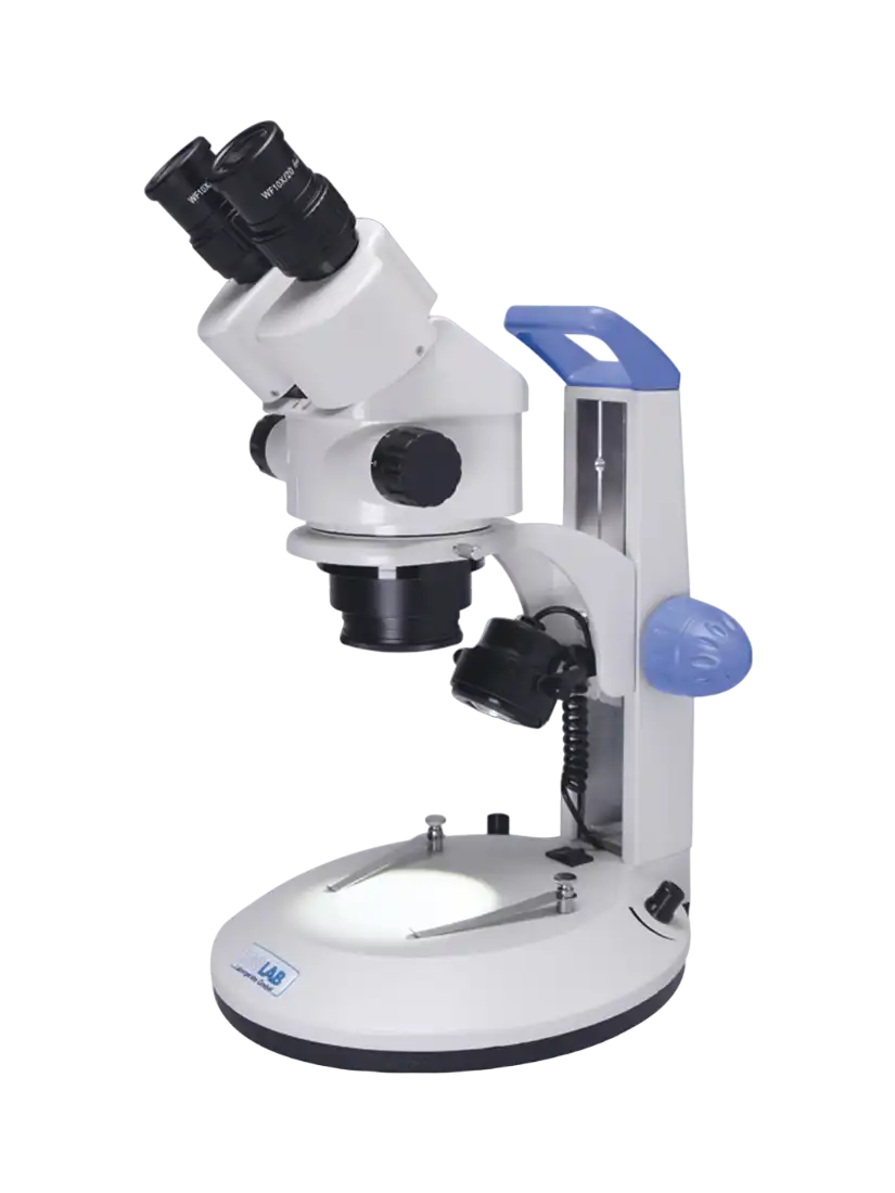 Microscope, Stereo, 45° Angled and 360° Rotatable Binocular Head, LED Light Source, Lens with 10X Magnification and 20 mm Diameter