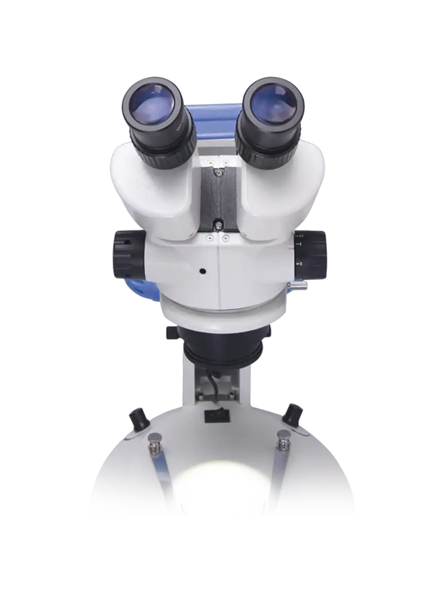 Microscope, Stereo, 45° Angled and 360° Rotatable Binocular Head, LED Light Source, Lens with 10X Magnification and 20 mm Diameter