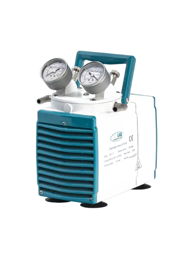 Vacuum and Pressure Pump, Diaphragm, 30 L/min, 200 mbar Vacuum, 30 Psi Pressure, 6 mm Tube Thread, with Vacuum and Pressure Indicator
