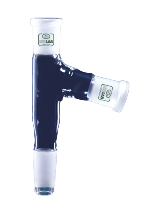 Adapter, Borosilicate Glass, 75° Downwards Angled, 2 Necks, Female and Male Joints: NS 14/23, Downwards Angled Female Joint: NS 14/23