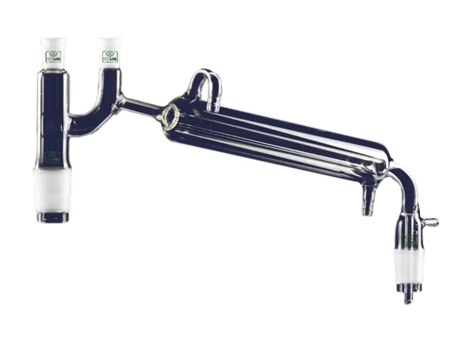 Distilling Links, Borosilicate Glass, Claisen Head and Side Vacuum Arm, with 160 mm Condenser, Male Joints: NS 14/23, Female Joints: NS 14/23