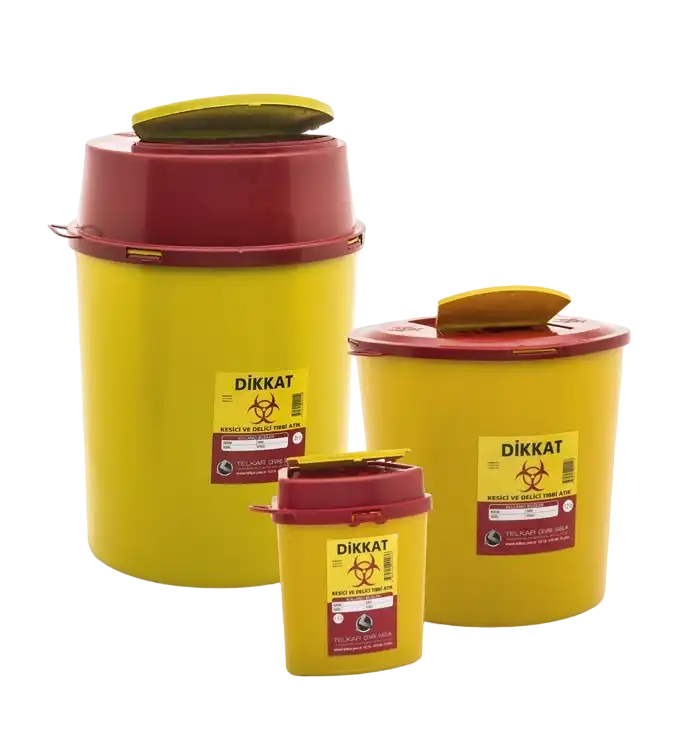 Safety Box, P.P, Resistant to Solvents, 70 x 115 x 165 mm Dimensions, Lock Lid, with Warning Label, 1,3 L Volume