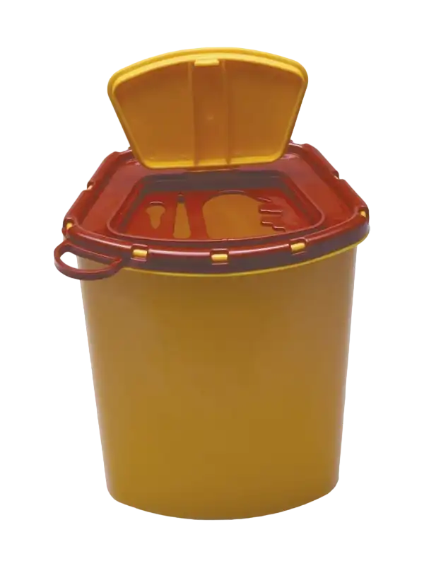 Safety Box, P.P, Resistant to Solvents, 70 x 115 x 165 mm Dimensions, Lock Lid, with Warning Label, 1,3 L Volume