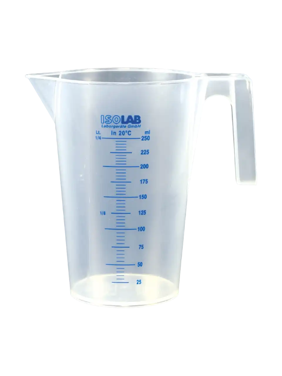 Beaker, P.P, with Handle, Low Form, Blue Scale, 250 ml Volume