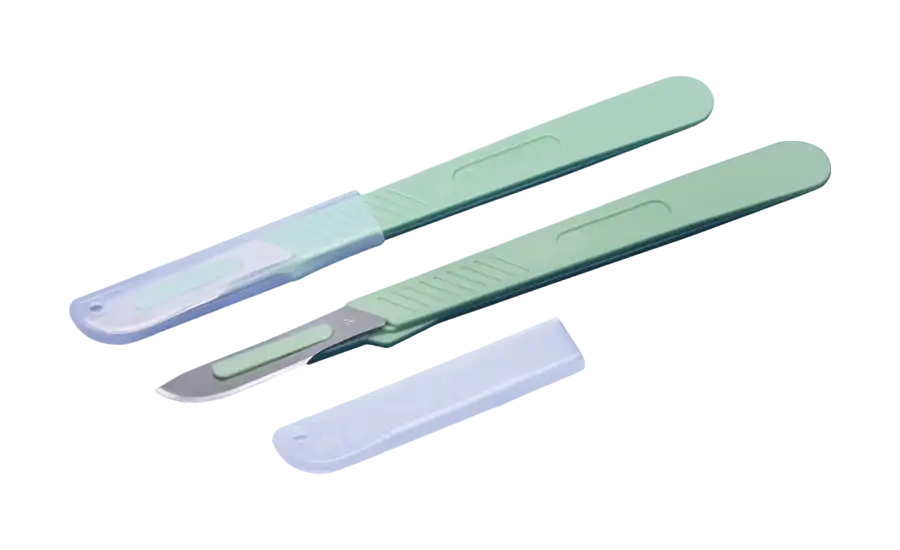 Scalpel, Stainless Steel Blade, P.P Handle, with Safety Cover, Sterile, 40 mm Blade Length, 140 mm Total Length