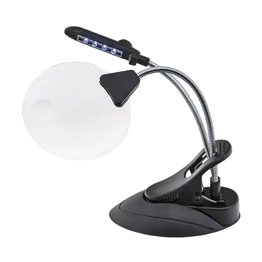 Magnifier, Table Top, 3X and 5X Magnification, 4 LED Bulbs, with Bottom Clamp