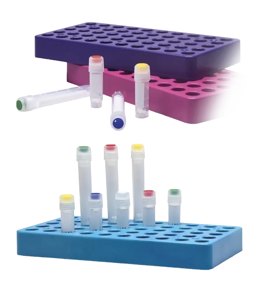 Cryo Tüp Standı, Polikarbonat, 50 Delik, 2,0/5,0 ml Tüpler İçin, 195 x 101 x 24 mm Ebatlar, Mavi