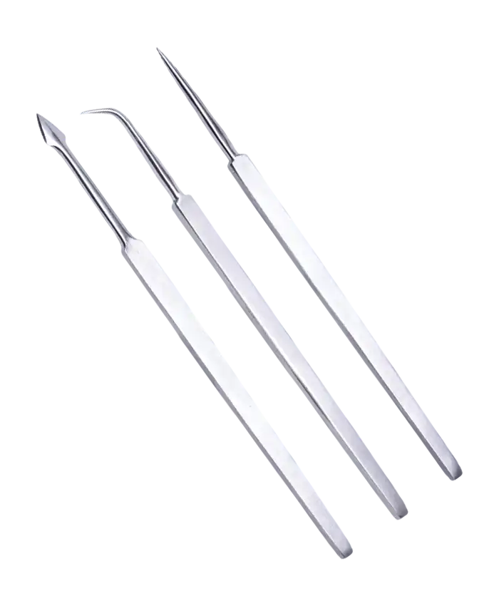 Dissecting Needle Set, Stainless Steel Tip, 3-Piece Set of Needle with Straight-Curved-Spearhead Tips, 3 pcs/pack