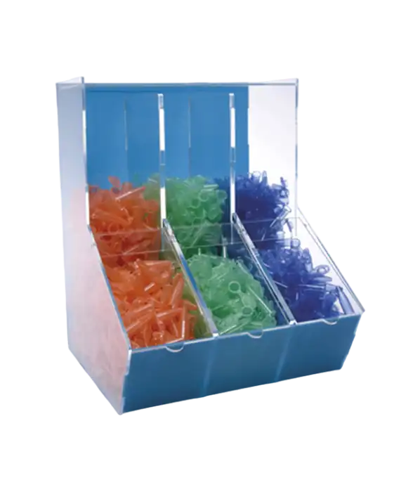 Dispenser Box, Acrylic, Clear Body, 265 x 250 x 330 mm, Flip-top Cover, 3 Compartments