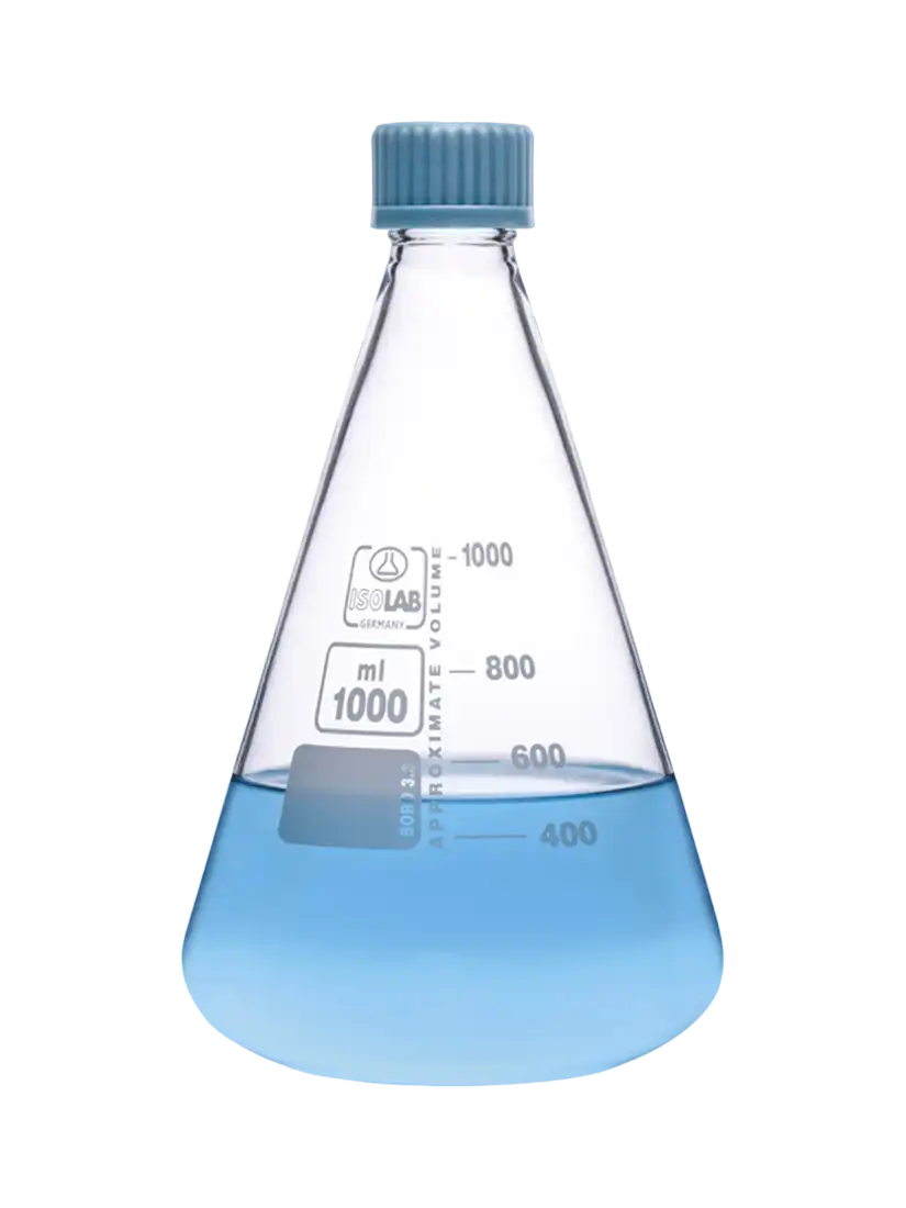 Erlenmeyer Flask, Borosilicate Glass, Clear, Screw Cap, GL 32 Neck W/O Joint, White Scale, 100 ml Volume