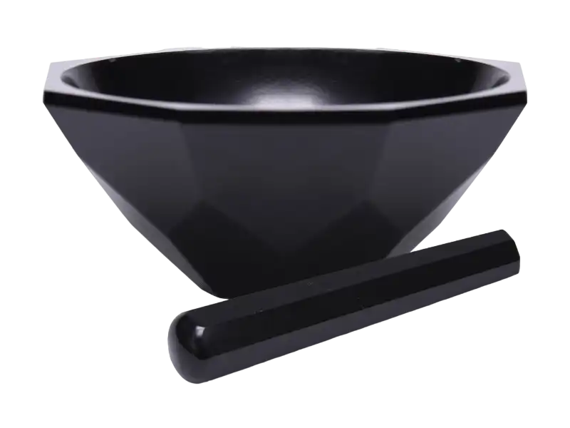 Mortar, Agate, with Pestle, Black, Standard Form, 55 mm Inner Diameter, 65 mm External Diameter, 30 mm Height, 25 ml Volume