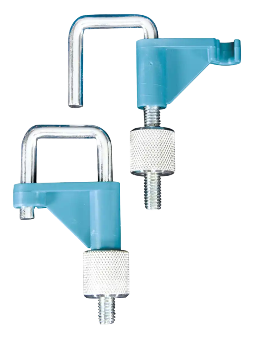 Tubing Clamp, with Stainless Steel Clamp and HIPS Pressure Plate, Click-Lock (Screw), for Hose with Maximum 10 mm Diameter, Blue