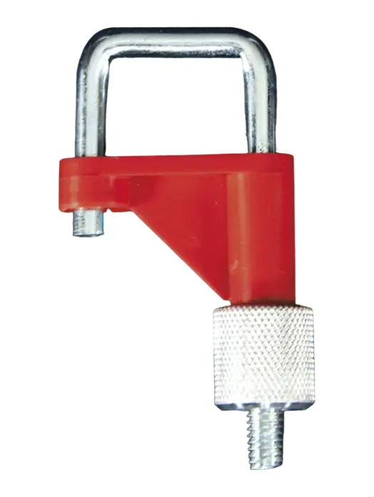 Tubing Clamp, with Stainless Steel Clamp and HIPS Pressure Plate, Click-Lock (Screw), for Hose with Maximum 10 mm Diameter, Red