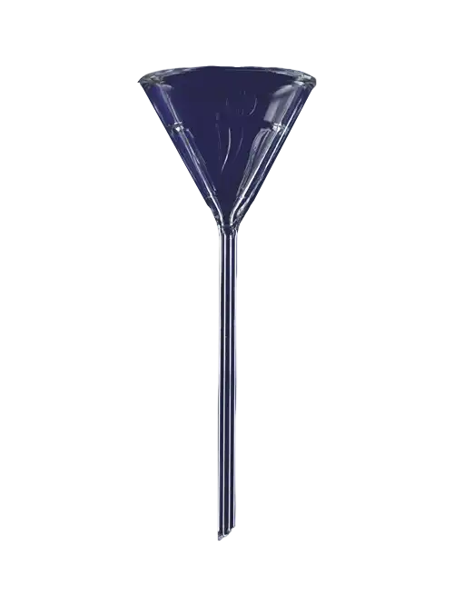 Funnel, Borosilicate Glass, Analytical (Long Stem), Helicoid Ribs, 60° Angled Body, 80 mm Diameter