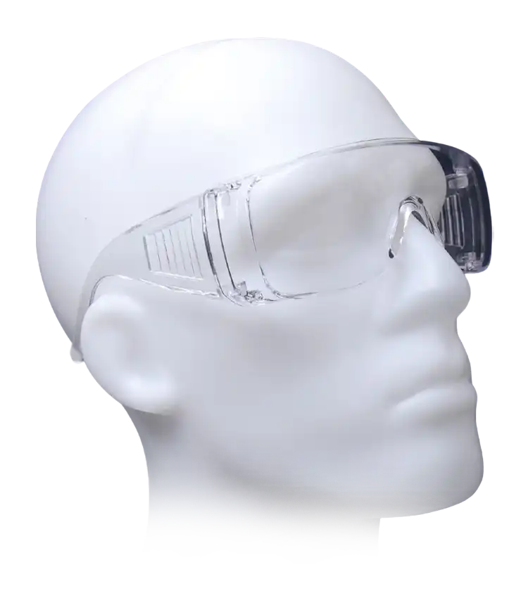 Safety Spectacles, Clear Polycarbonate Glass, Large Design, Fixed Clear Temple