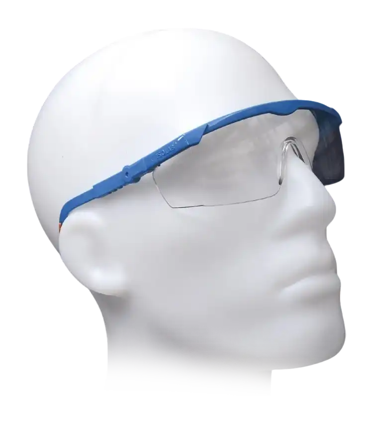 Safety Spectacles, Clear Polycarbonate Glass, 100% UV Protection, Adjustable Blue Temple