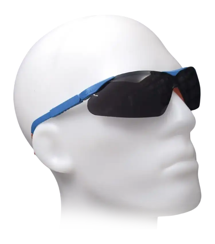 Safety Spectacles, Polycarbonate Glass and Dark Len, with Silicone Ear Pad, UV 400 Protection, Adjustable Blue Temple