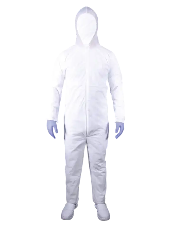 Protector Suit, Porous Fabric, White, for Single Use, Zipped Closure, W/O Pockets and with Hood