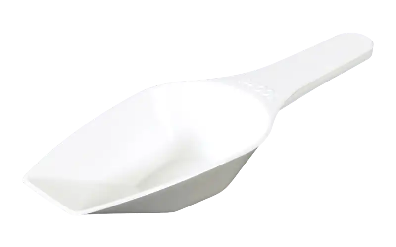 Scoop, P.P, Flat Bottom, White, W/O Lid, 10 mm Scoop Width, 31 mm Scoop Length, 62 mm Total Length, 2 ml Volume