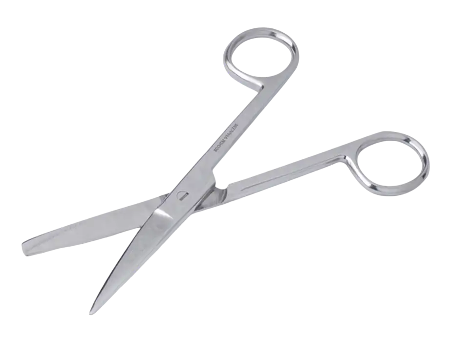 Scissors, Stainless Steel, General Use, One Sharp/Straight and One Blunt/Straight Tip, 130 mm Total Length