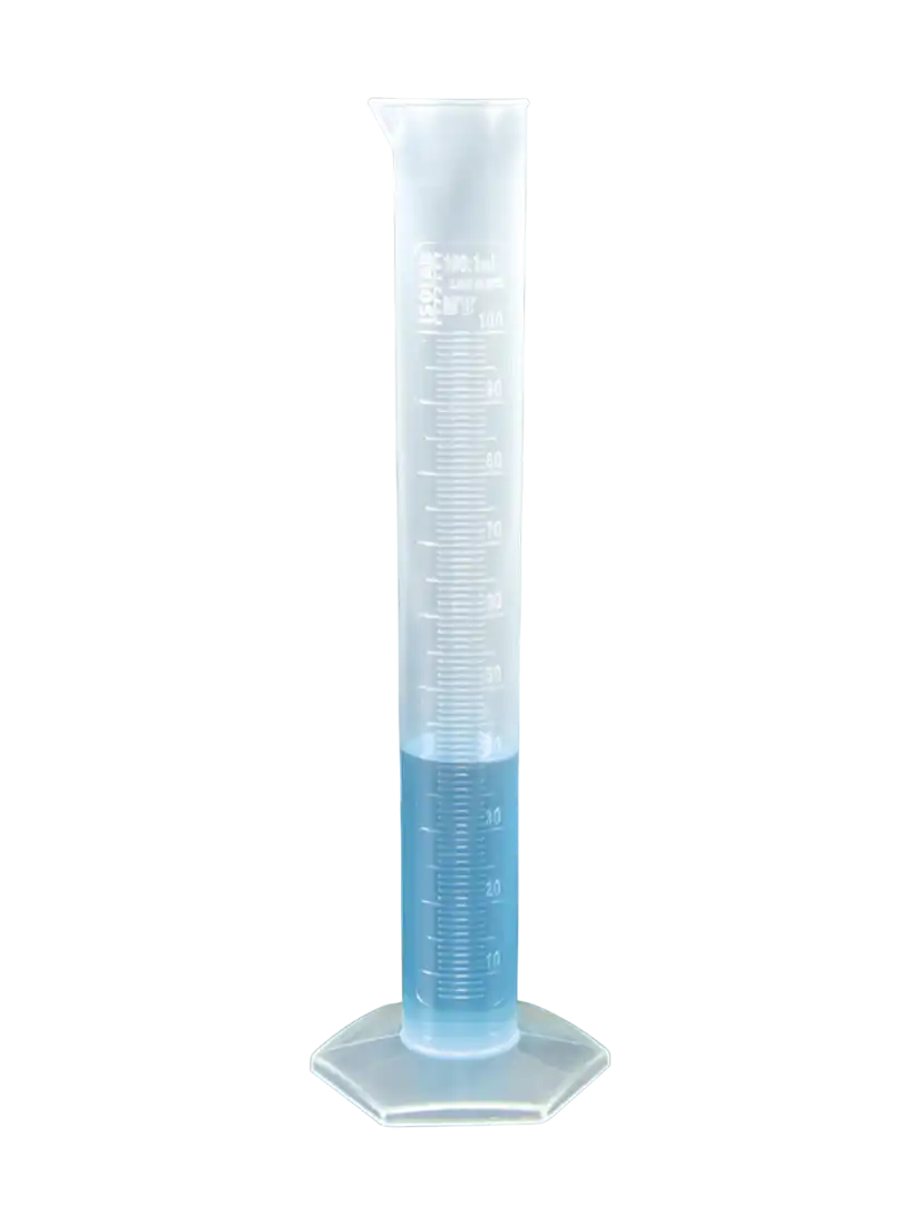 Measuring Cylinder, P.P, Clear, Tall Form, Hexagonal P.P Foot, Class B, Embossed Scale, 25 ml Volume