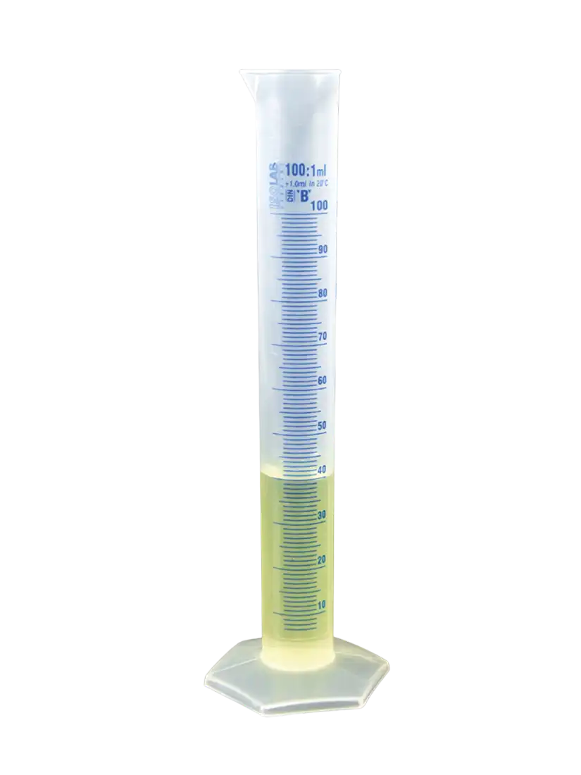 Measuring Cylinder, P.P, Clear, Tall Form, Hexagonal P.P Foot, Class B, Blue Scale, 1000 ml Volume