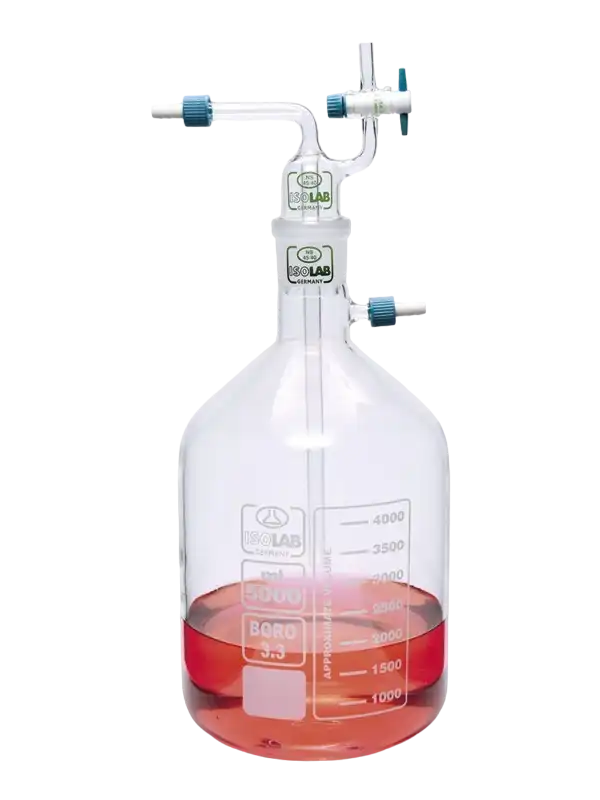 Nuçe Şişesi, Borosilikat Cam, Vakum Sistemleri İçin, 6-10 mm İç Çaplı Borular İçin 3 Adet P.P Su Bağlantılı (GL 14), 5000 ml Hacim