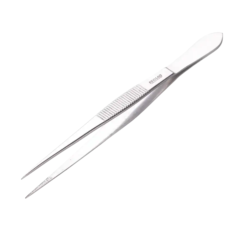 Forcep, Stainless Steel, Dissecting Use, Flat-Sharp-Serrated Tip, 105 mm Length