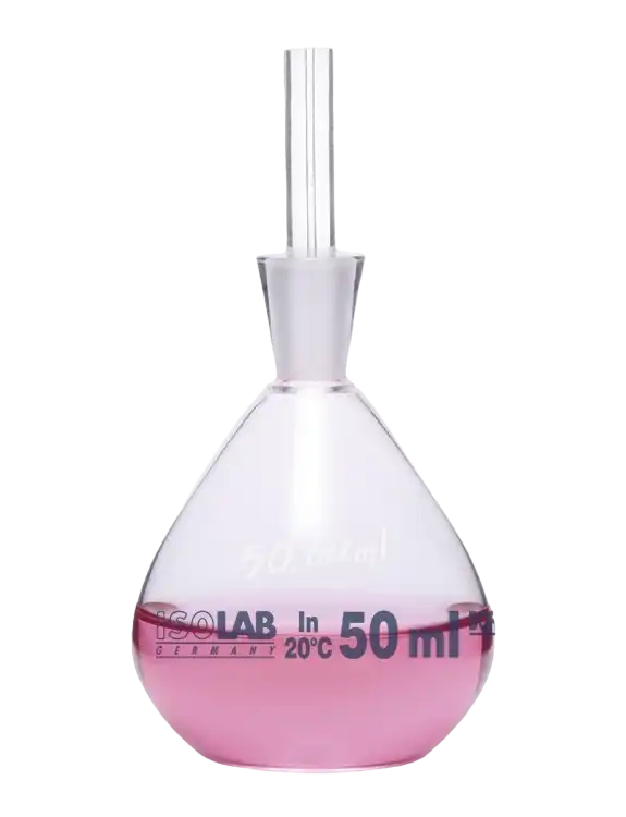 Pycnometer (Gay Lussac), Borosilicate Glass, Calibrated, Net Volume on the Body, W/O Thermometer, Two Side Polished Cover, 5 ml Volume