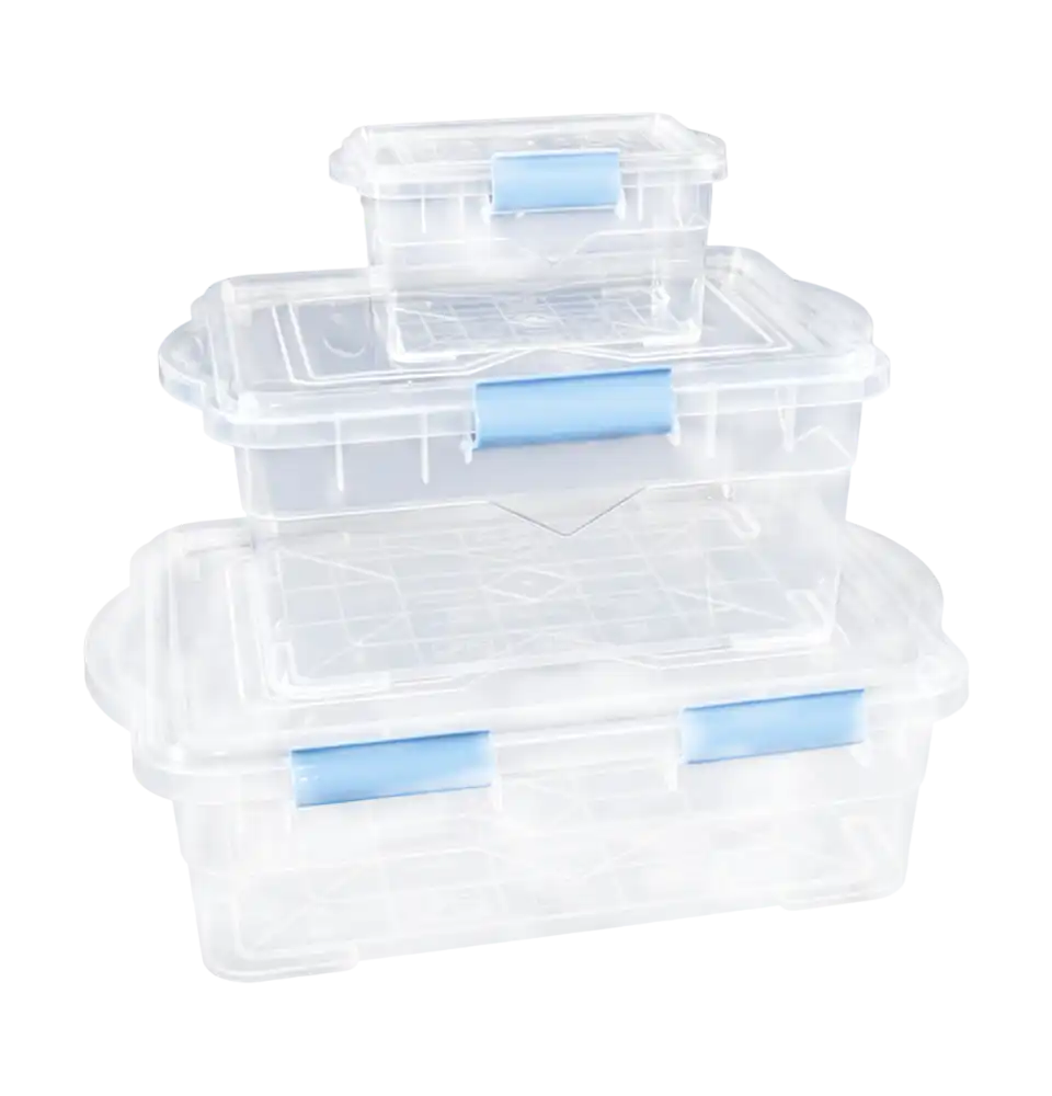 Storage Box, P.P, Clear Body, 95 x 150 x 75 mm, Double Opening Lid, 0,75 L Volume