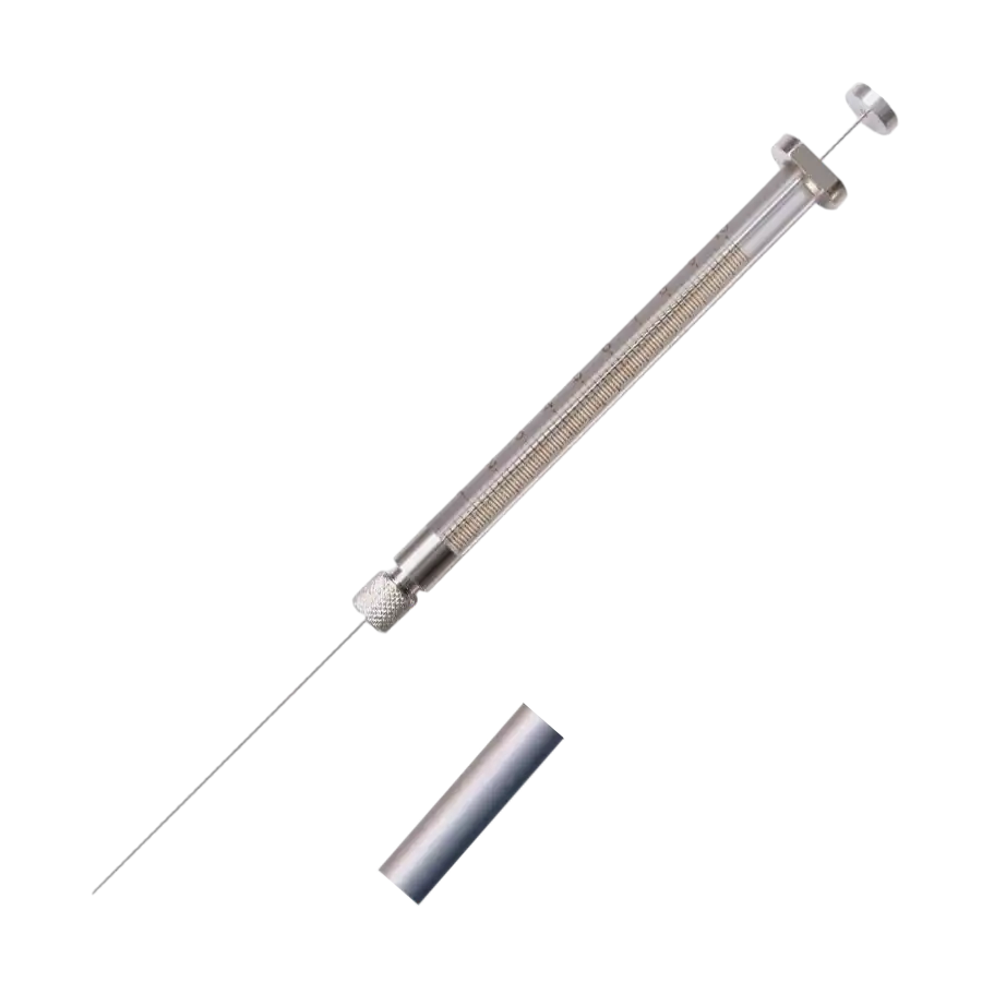 Syringe, Borosilicate Glass Body, Stainless Steel Piston, Removable Needle, Needle Serie RN, Needle Type B, 5 μl Volume