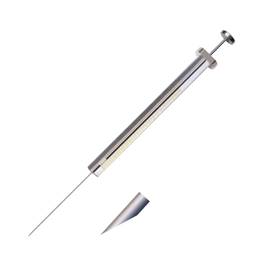 Syringe, Borosilicate Glass Body, Stainless Steel Piston, Fixed Needle, Needle Serie H, Needle Type A, 5 μl Volume