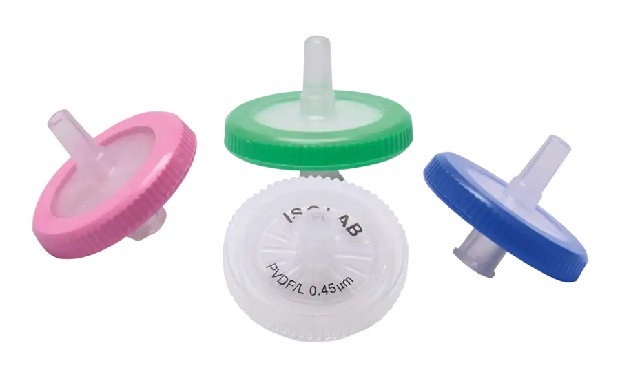 Regenerated Cellulose Syringe Filter, Hydrophilic, Non-sterile, ISOLAB, Blue Housing, 0,45 μm, 25 mm, 100 pcs/pack