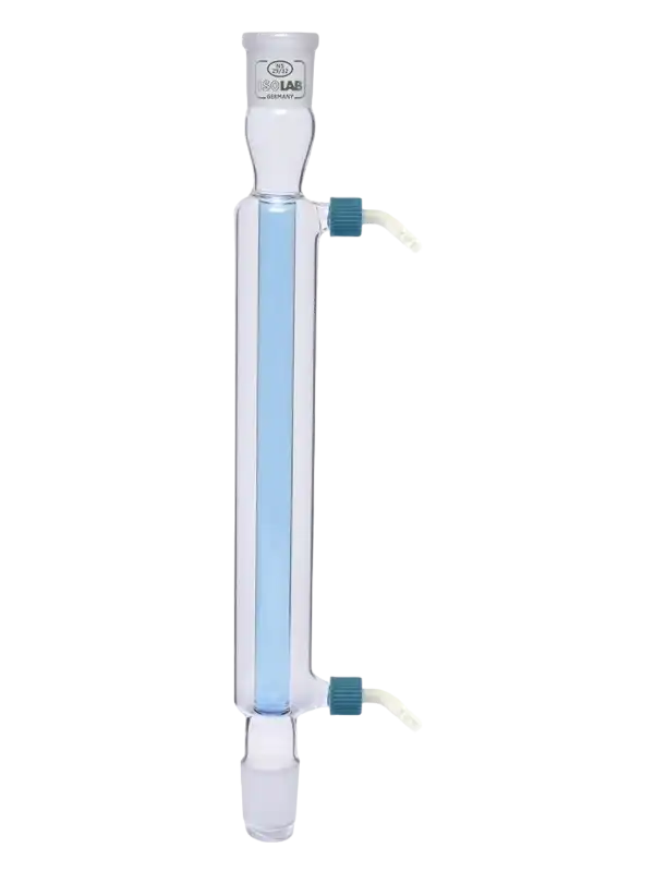 Soğutucu, Borosilikat Cam, Düz (Liebig), 160 mm Efektif Uzunluk, NS 14/23 Erkek ve Dişi Şilifli, 8-9 mm İç Çaplı Borular İçin P.P Yan Kol