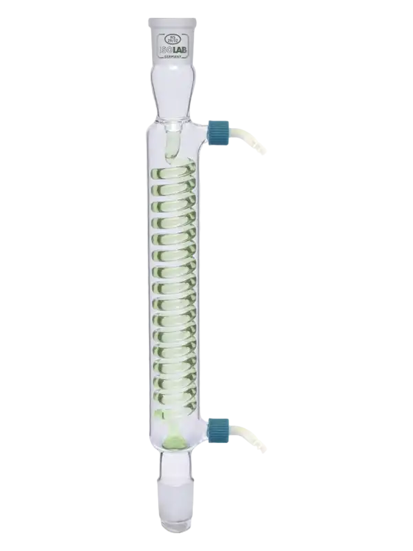 Condenser, Borosilicate Glass, Spiral, 160 mm Effective Length, NS 14/23 Male and Female Joint, P.P Side Arm for 8-9 mm Bore Size Tubings