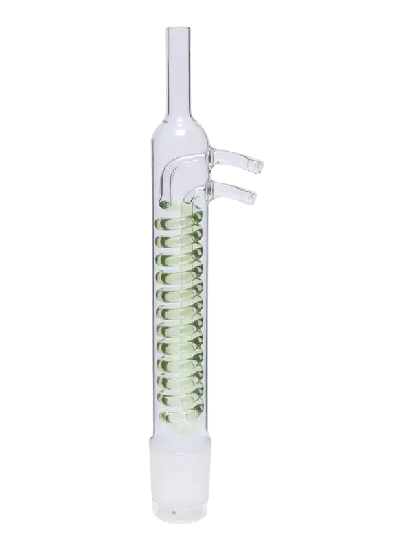 Condenser, Borosilicate Glass, Dimroth, for Soxhlet, for 70 ml Volume Extractor, NS 34/35 Male Joint, Glass Side Arm for 8-9 mm Bore Size Tubings